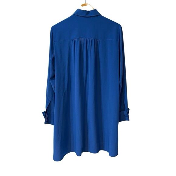 Max Mara Womens Silk Tunic Top Blouse Womens Blue Button Down Shirt *Size XL - Picture 7 of 13